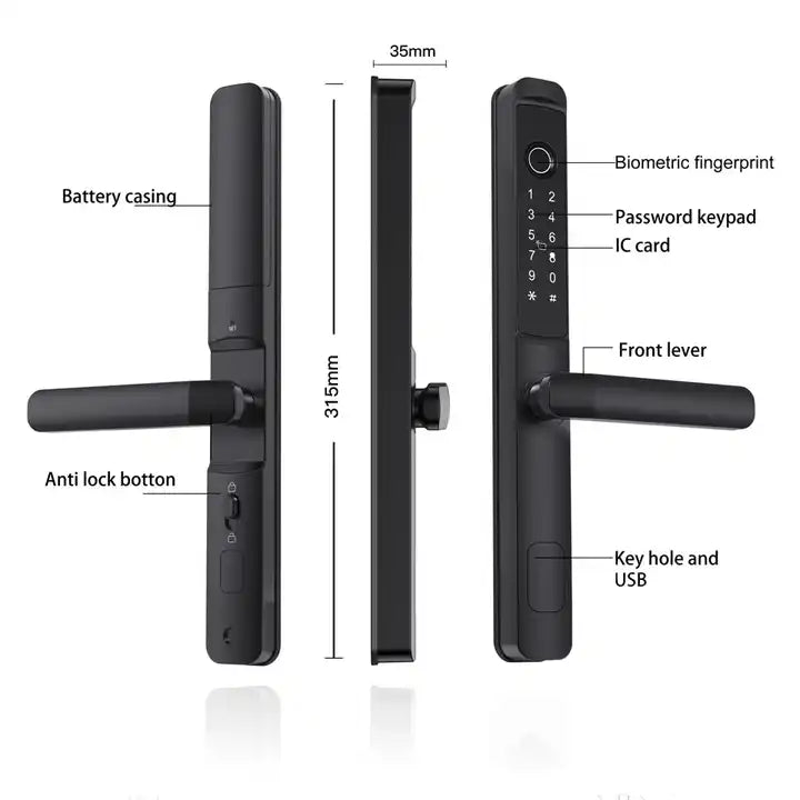 Smart Door Fingerprint Handle Lock Password Waterproof Intelligent Lock with WIFI Zigbee Tuya or TLock Smart Lock