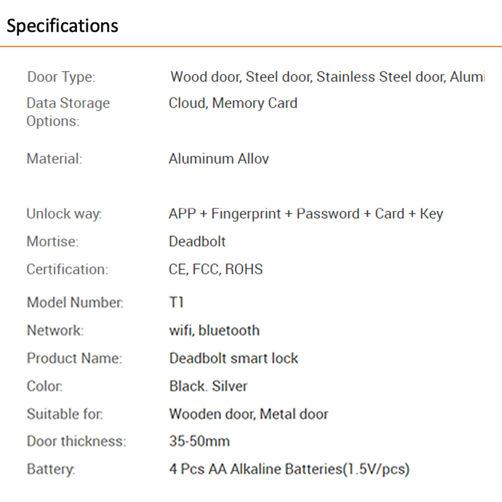 T1 Smart Lock Easy-to-Install and Fingerprint Keypad Keyless Entry Door Lock Security System